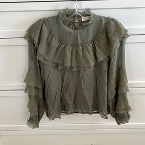 LoveShackFancy green silk blouse XS